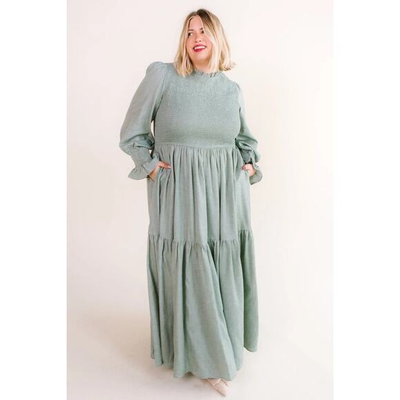 Ivy City Co. Leena Dress Sage Green Smocked Tiered Maxi Dress Size 4X Fairy Boho - Picture 1 of 8